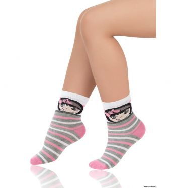Arina, Носочки для девочки SAK-14215 - серый меланж/розовый