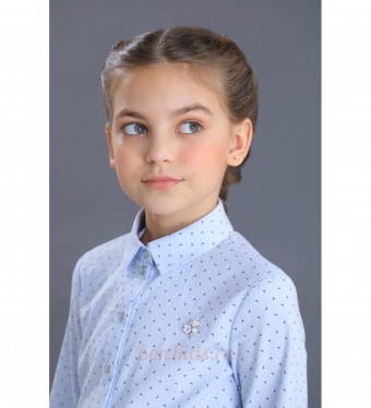 Школьная Блузка для девочки 1914-521-ВХН (голубая) Маленькая Леди