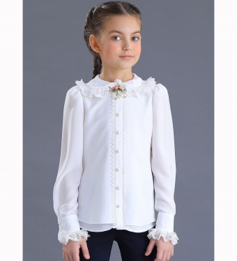 Школьная Блузка для девочки 2023-521-ВПШС (молочный) Маленькая Леди