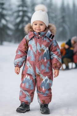 PogoKids, зимний комбинезон W25_PG-88244-17 (пепельная роза, зимний лес)