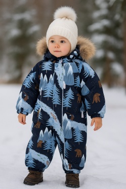 PogoKids, зимний комбинезон W25_PG-88244-1 (чёрный, зимний лес)
