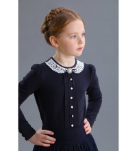 Школьная Блузка для девочки 2275/1-521-ТХК-180 (синий отд молочный) Маленькая Леди