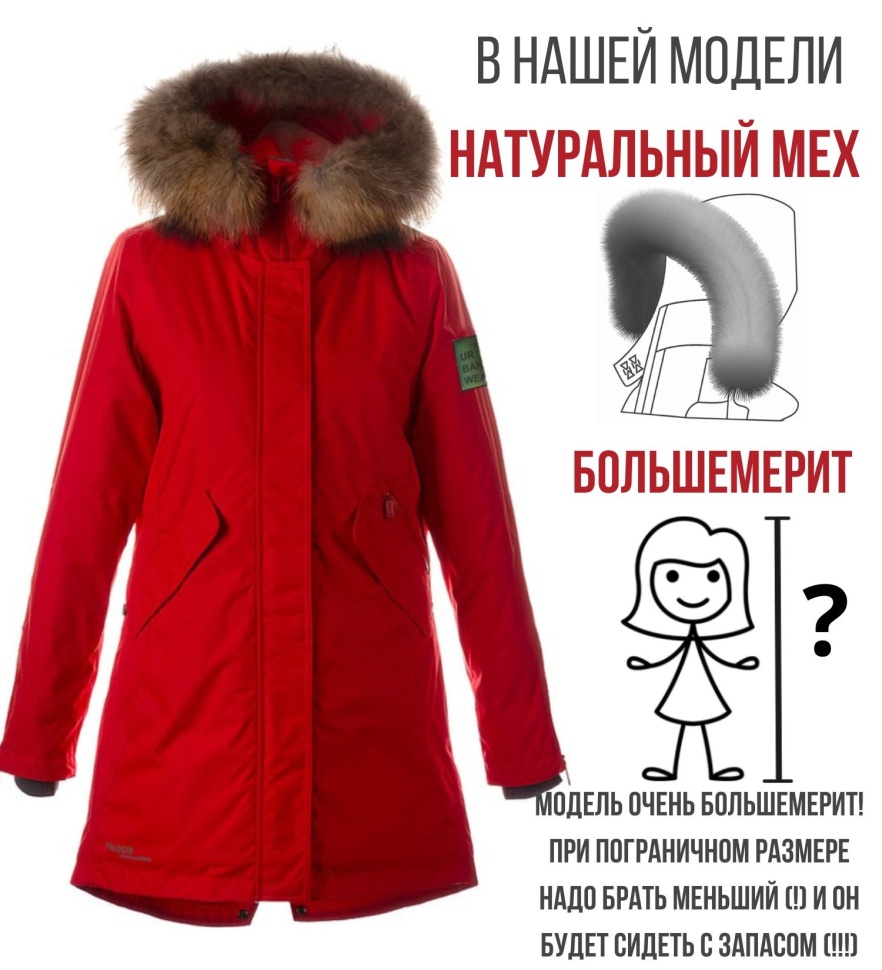 Парка зимняя Huppa VIVIAN 1 12490120-70004 красного цвета с натуральным мехом