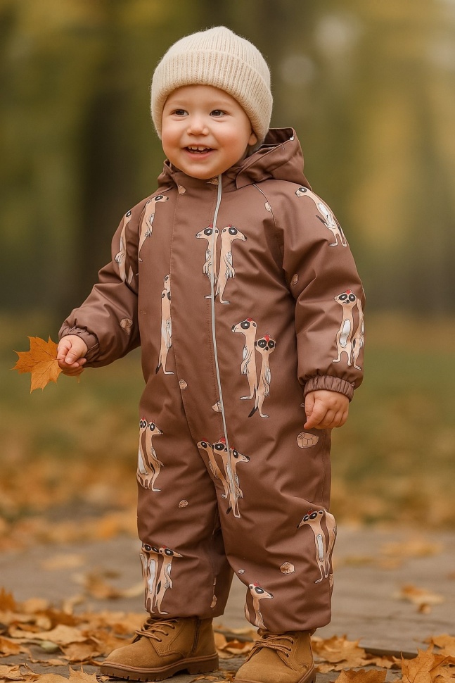 Комбинезон демисезонный PogoKids PG88301-5 (кофе, сурикаты)